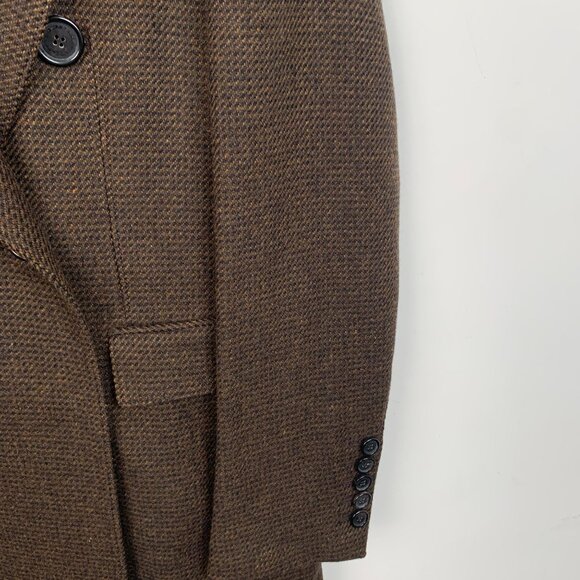 Mens Brown Wool Double-Breasted Overcoat With Fur Collar - Picture 4 of 8